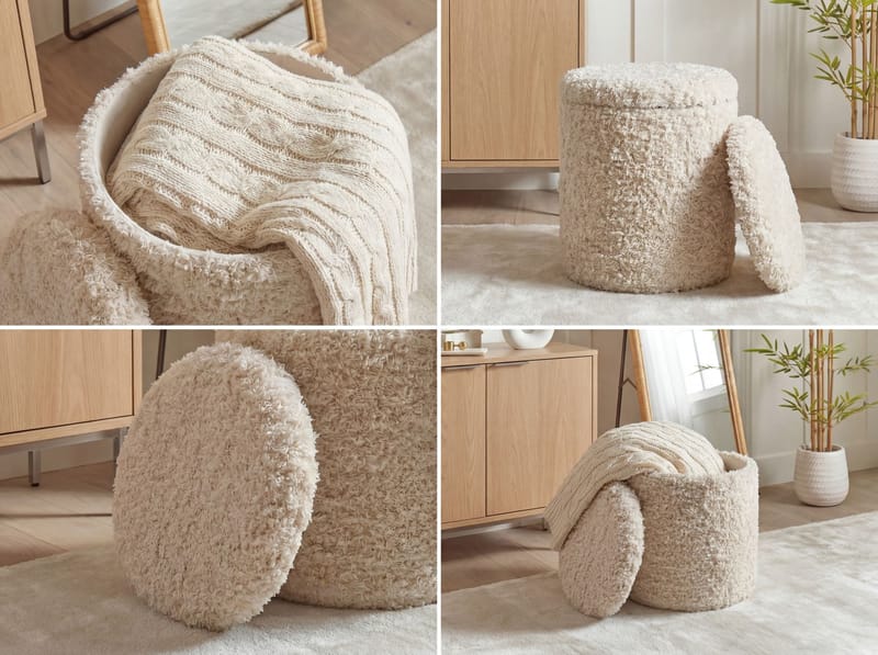Veron Rund sittpuff med förvaring i ulltyg - ljusbeige - Möbler - Stolar & fåtöljer - Pall & puff - Sittpuff