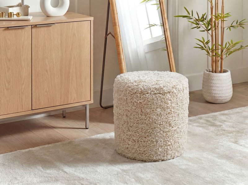 Veron Rund sittpuff med förvaring i ulltyg - ljusbeige - Möbler - Stolar & fåtöljer - Pall & puff - Sittpuff