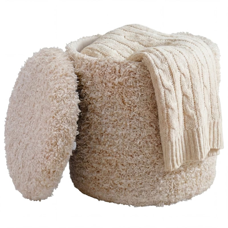 Veron Rund sittpuff med förvaring i ulltyg - ljusbeige - Möbler - Stolar & fåtöljer - Pall & puff - Sittpuff