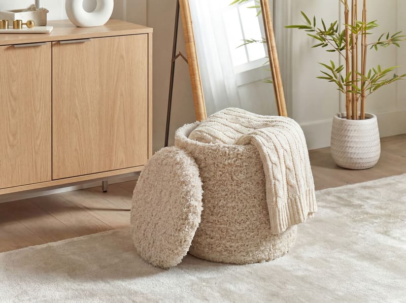Veron Rund sittpuff med förvaring i ulltyg - ljusbeige - Möbler - Stolar & fåtöljer - Pall & puff - Sittpuff
