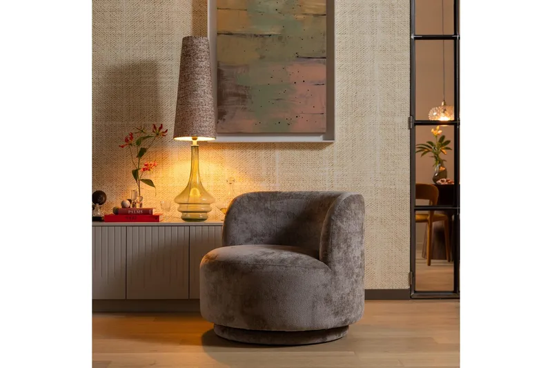 Popular Modern Rund Fåtölj i Chenille - Brun - Möbler - Stolar & fåtöljer - Fåtölj