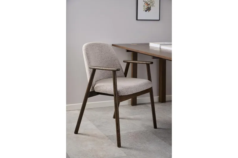 Reciclar Matstol i Bouclé med armstöd i ek trä - Mörkbrun/Greige - Möbler - Stolar & fåtöljer - Matstol & köksstol