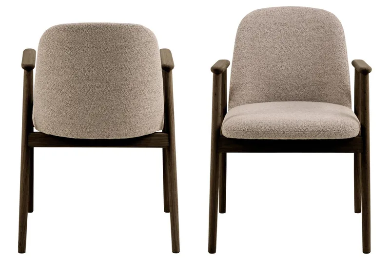 Reciclar Matstol i Bouclé med armstöd i ek trä - Mörkbrun/Greige - Möbler - Stolar & fåtöljer - Matstol & köksstol