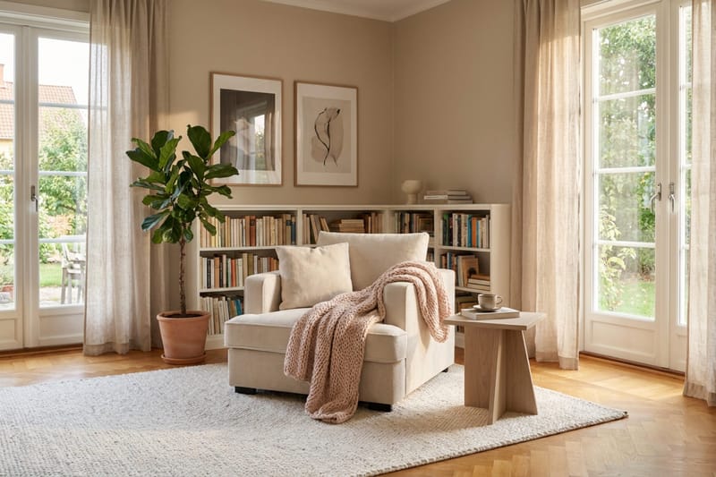 Rossita Extra Djup Fåtölj - Trenza 06, Beige Chenille - Möbler - Stolar & fåtöljer - Fåtölj