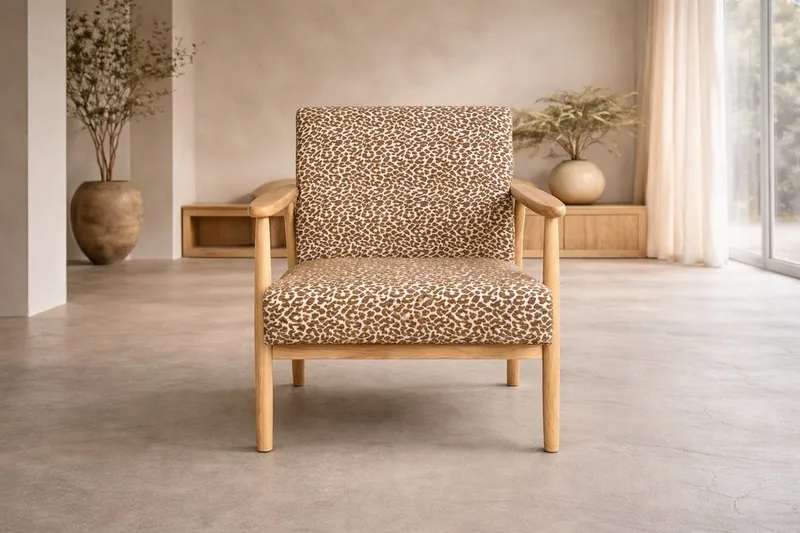 Runbert Retro Fåtölj i Chenille med Armstöd och Trästativ - Brun - Möbler - Stolar & fåtöljer - Fåtölj