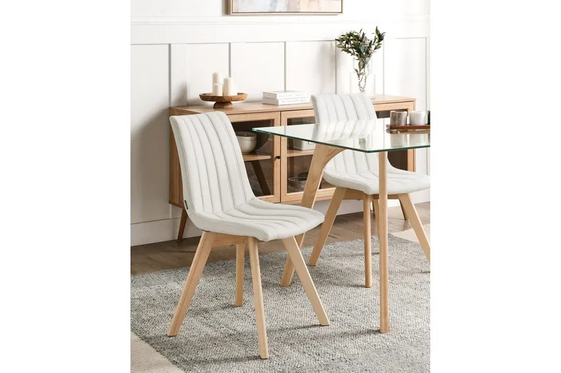 Set med 2 matstolar Calgary - Vit, ljust trä - Möbler - Stolar & fåtöljer - Matstol & köksstol