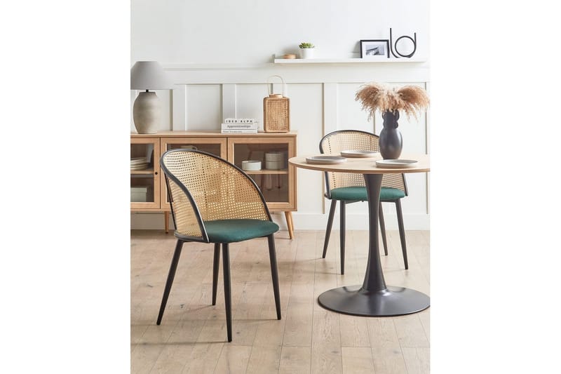 Set med 2 matstolar Cornell - Grönt, svart, ljust trä - Möbler - Stolar & fåtöljer - Matstol & köksstol