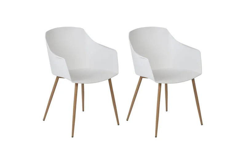 Set med 2 matstolar Fonda ll, Vit, ljust trä