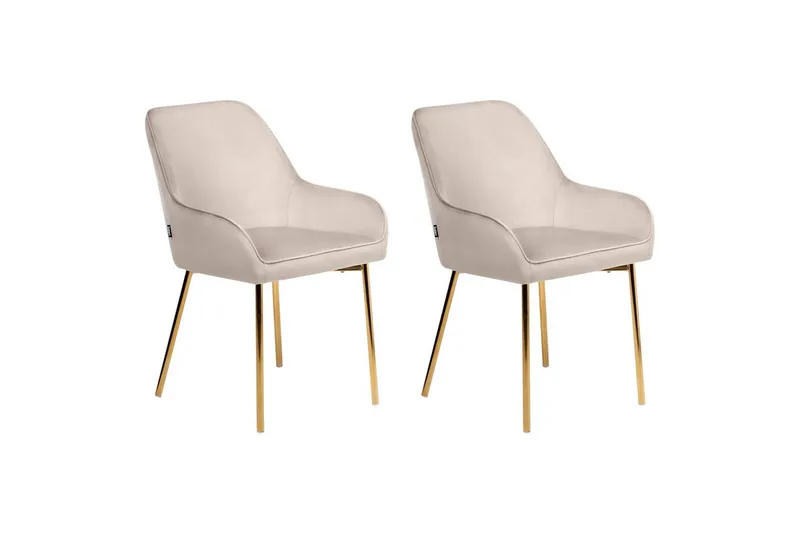 Set med 2 matstolar Loverna, Beige, guld/Sammet