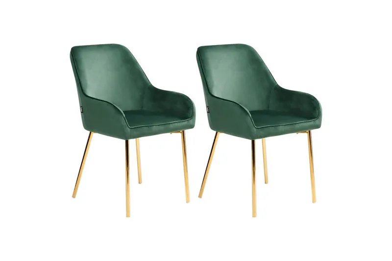 Set med 2 matstolar Loverna, Grönt, guld/Sammet