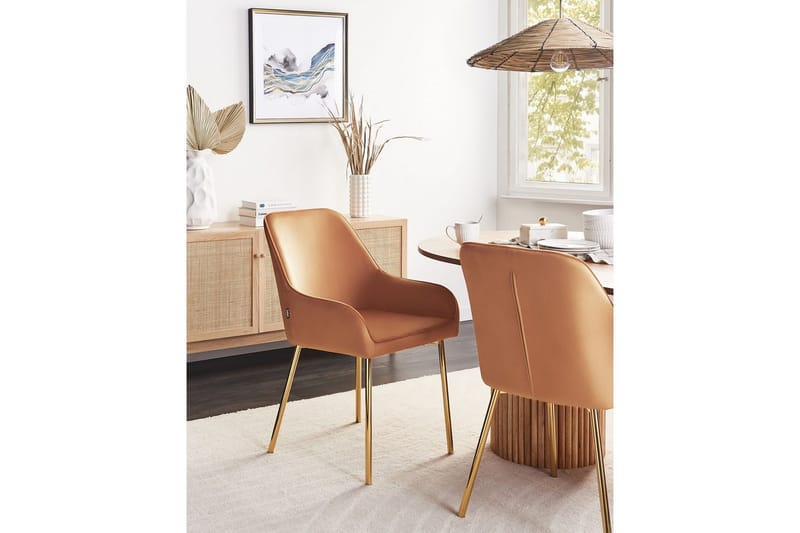 Set med 2 matstolar Loverna - Orange, guld/Sammet - Möbler - Stolar & fåtöljer - Matstol & köksstol