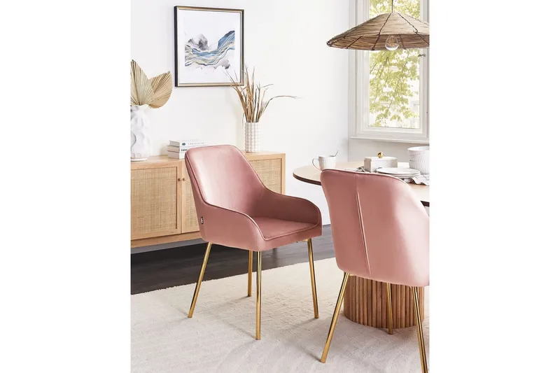 Set med 2 matstolar Loverna - Rosa, guld/Sammet - Möbler - Stolar & fåtöljer - Matstol & köksstol