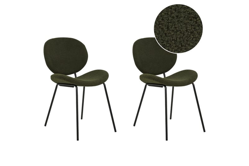 Set med 2 matstolar Luana, Grön, Svart/Bouclé