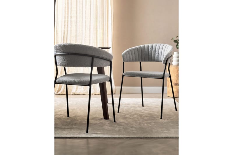 Set med 2 matstolar Mariposa - Grå, svart/Bouclé - Möbler - Stolar & fåtöljer - Matstol & köksstol
