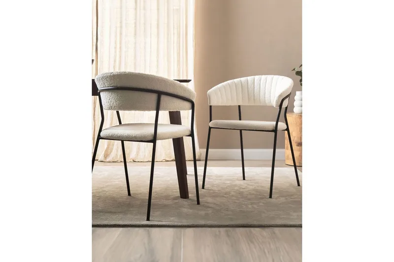 Set med 2 matstolar Mariposa - Vit, Svart/Bouclé - Möbler - Stolar & fåtöljer - Matstol & köksstol