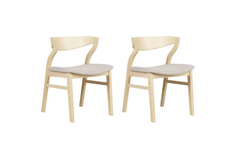 Set med 2 matstolar Maroa, Ljus trä, beige