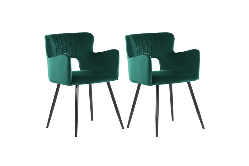 Set med 2 matstolar Sanilac, Smaragdgrön, Svart