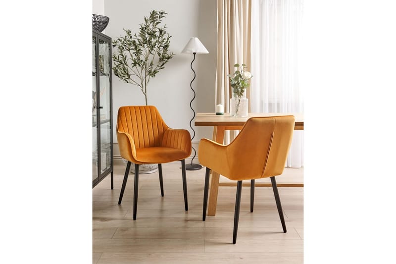 Set med 2 matstolar Wellston - Orange, svart - Möbler - Stolar & fåtöljer - Matstol & köksstol