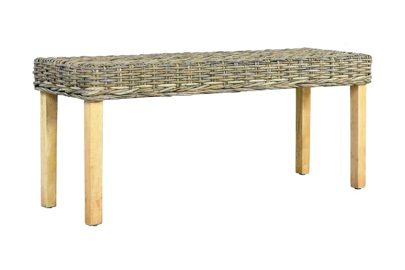 Bänk 110 cm naturlig kubu-rotting och massivt mangoträ - Brun - Möbler - Stolar & fåtöljer - Sittbänk - Hallbänk