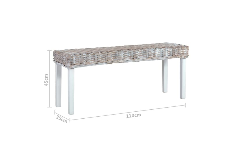 Bänk 110 cm vit naturlig kubu rotting och massivt mangoträ - Vit - Möbler - Stolar & fåtöljer - Sittbänk - Hallbänk