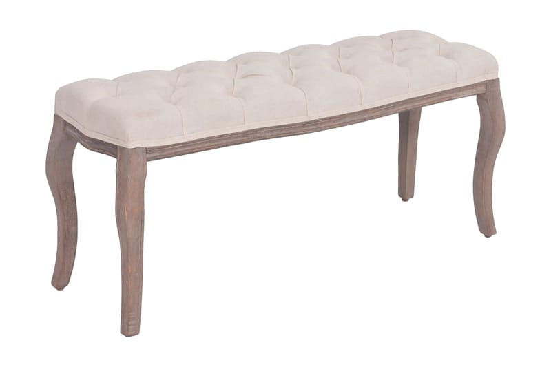 Bänk massivt trä och linnetyg 110x38x48 cm gräddvit - Vit - Möbler - Stolar & fåtöljer - Sittbänk - Hallbänk
