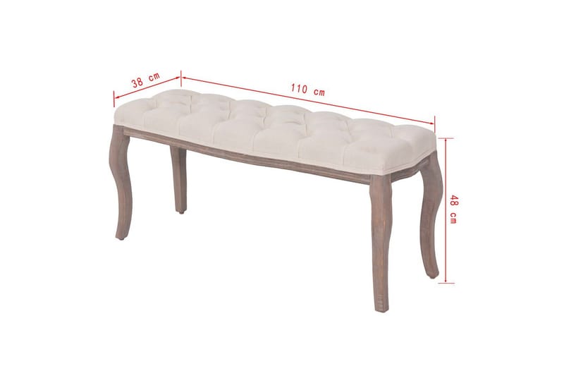 Bänk massivt trä och linnetyg 110x38x48 cm gräddvit - Vit - Möbler - Stolar & fåtöljer - Sittbänk - Hallbänk