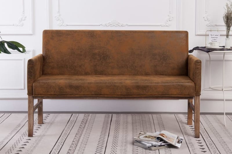 Bänk med armstöd 140 cm brun konstmocka - Brun - Möbler - Stolar & fåtöljer - Sittbänk
