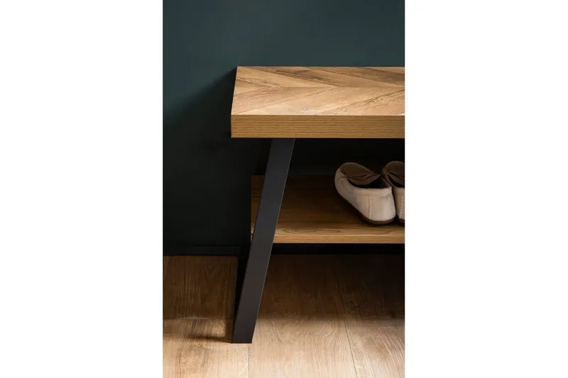 Bänk Wohnling Ekfiskbensdekor med hylla Stabil metallram Modern look - Möbler - Stolar & fåtöljer - Sittbänk - Skobänk & skohylla med bänk