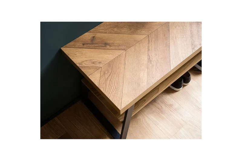 Bänk Wohnling Ekfiskbensdekor med hylla Stabil metallram Modern look - Möbler - Stolar & fåtöljer - Sittbänk - Skobänk & skohylla med bänk