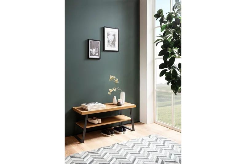 Bänk Wohnling Ekfiskbensdekor med hylla Stabil metallram Modern look - Möbler - Stolar & fåtöljer - Sittbänk - Skobänk & skohylla med bänk