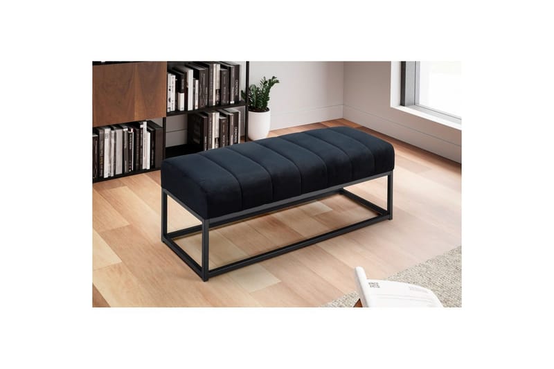 Bänk Wohnling sammet klädd modern vadderad elegant metallram Svart - Svart - Möbler - Stolar & fåtöljer - Sittbänk - Hallbänk