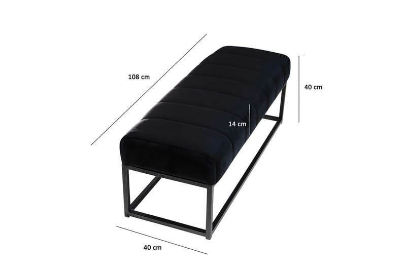 Bänk Wohnling sammet klädd modern vadderad elegant metallram Svart - Svart - Möbler - Stolar & fåtöljer - Sittbänk - Hallbänk