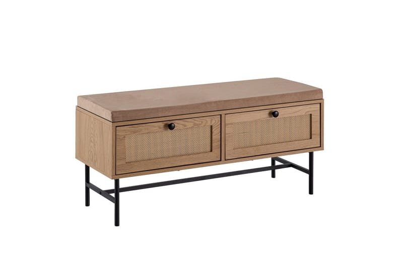 Bänk Wohnling Tygklädd sittplats med 2 rottingliknande lådor i ekdekor, undefined