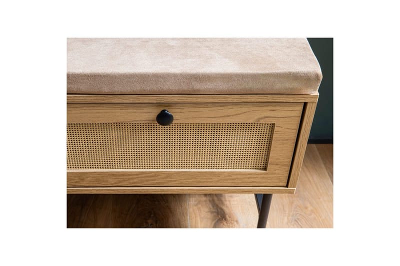 Bänk Wohnling Tygklädd sittplats med 2 rottingliknande lådor i ekdekor - Möbler - Stolar & fåtöljer - Sittbänk - Hallbänk