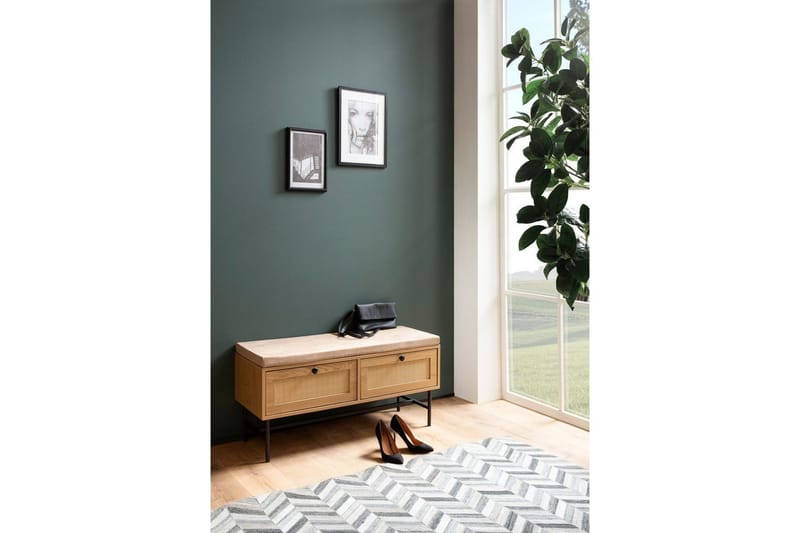 Bänk Wohnling Tygklädd sittplats med 2 rottingliknande lådor i ekdekor - Möbler - Stolar & fåtöljer - Sittbänk - Hallbänk