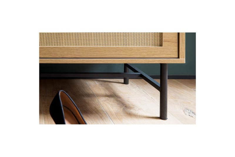 Bänk Wohnling Tygklädd sittplats med 2 rottingliknande lådor i ekdekor - Möbler - Stolar & fåtöljer - Sittbänk - Hallbänk