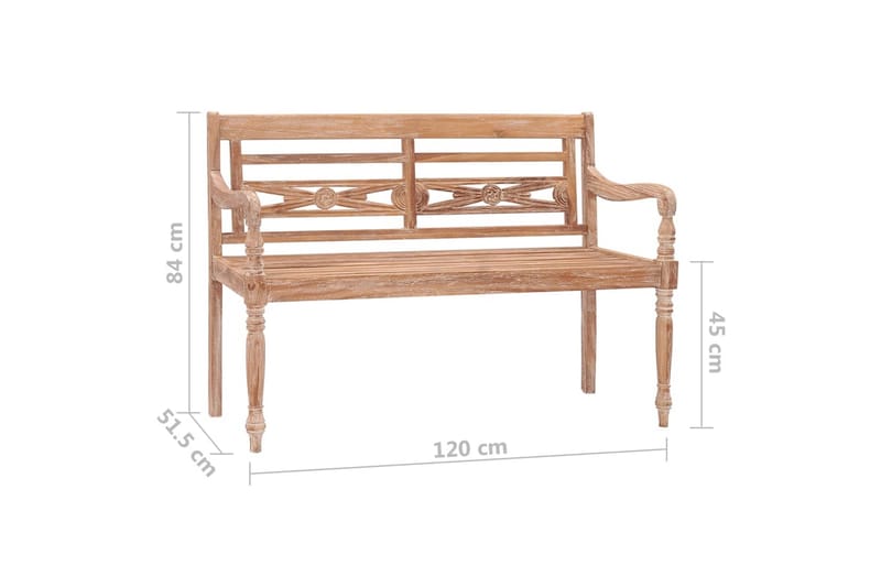 Bataviabänk 120 cm vitkalkad finish massiv teak - Brun - Möbler - Stolar & fåtöljer - Sittbänk