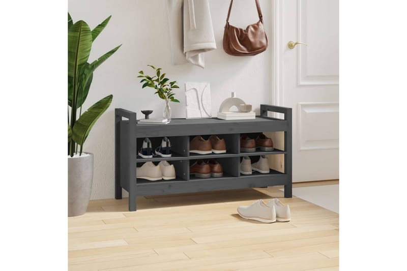 beBasic Skobänk grå 110x40x60 cm massiv furu - Grey - Möbler - Stolar & fåtöljer - Sittbänk - Skobänk & skohylla med bänk