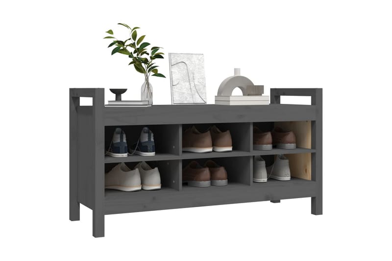 beBasic Skobänk grå 110x40x60 cm massiv furu - Grey - Möbler - Stolar & fåtöljer - Sittbänk - Skobänk & skohylla med bänk