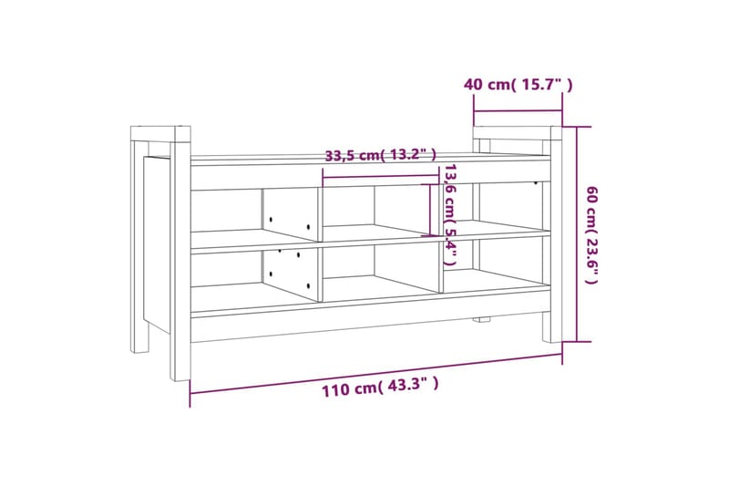 beBasic Skobänk grå 110x40x60 cm massiv furu - Grey - Hallförvaring - Skobänk & skohylla med bänk