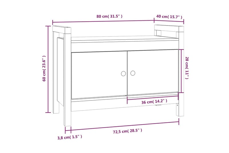 beBasic Skobänk grå 80x40x60 cm massiv furu - Grey - Hallförvaring - Skobänk & skohylla med bänk