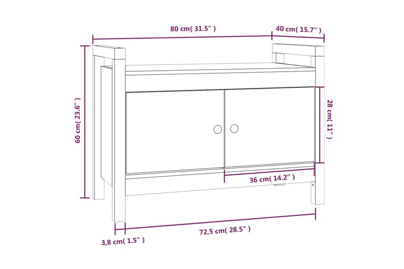 beBasic Skobänk vit 80x40x60 cm massiv furu - White - Hallförvaring - Skobänk & skohylla med bänk