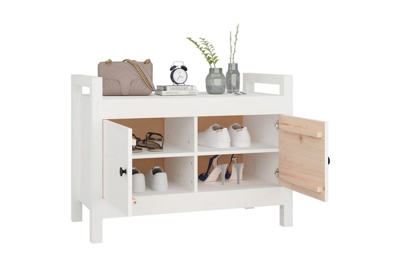 beBasic Skobänk vit 80x40x60 cm massiv furu - White - Hallförvaring - Skobänk & skohylla med bänk