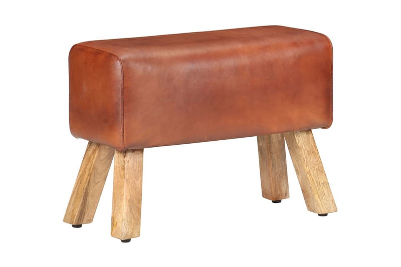 Bockbänk 58 cm brun äkta skinn och massivt mangoträ - Brun - Möbler - Stolar & fåtöljer - Sittbänk - Hallbänk
