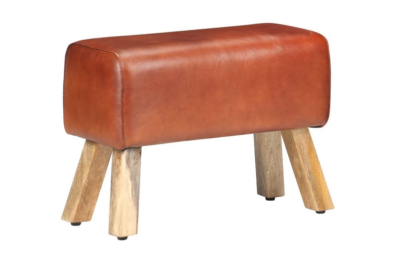 Bockbänk 58 cm brun äkta skinn och massivt mangoträ - Brun - Möbler - Stolar & fåtöljer - Sittbänk - Hallbänk