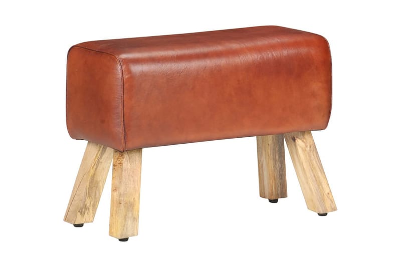 Bockbänk 58 cm brun äkta skinn och massivt mangoträ - Brun - Möbler - Stolar & fåtöljer - Sittbänk - Hallbänk