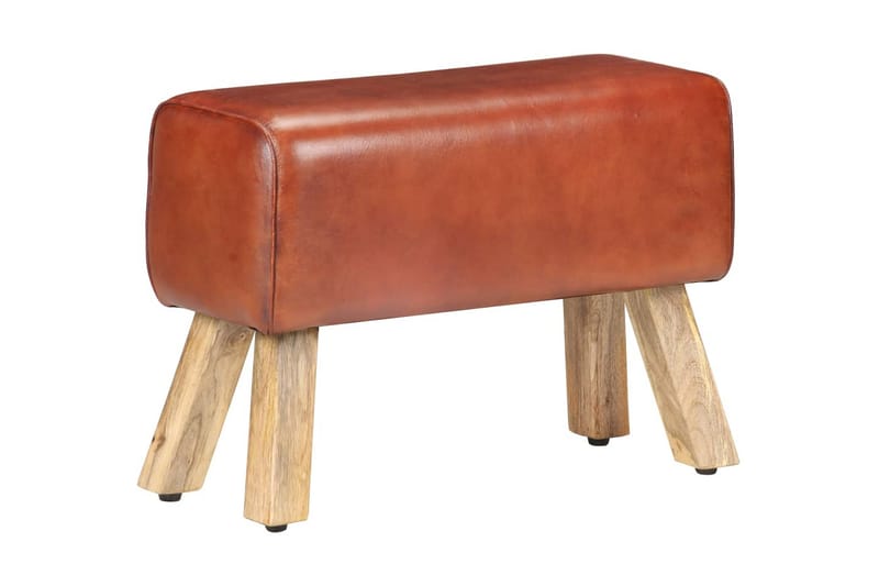 Bockbänk 58 cm brun äkta skinn och massivt mangoträ - Brun - Möbler - Stolar & fåtöljer - Sittbänk - Hallbänk