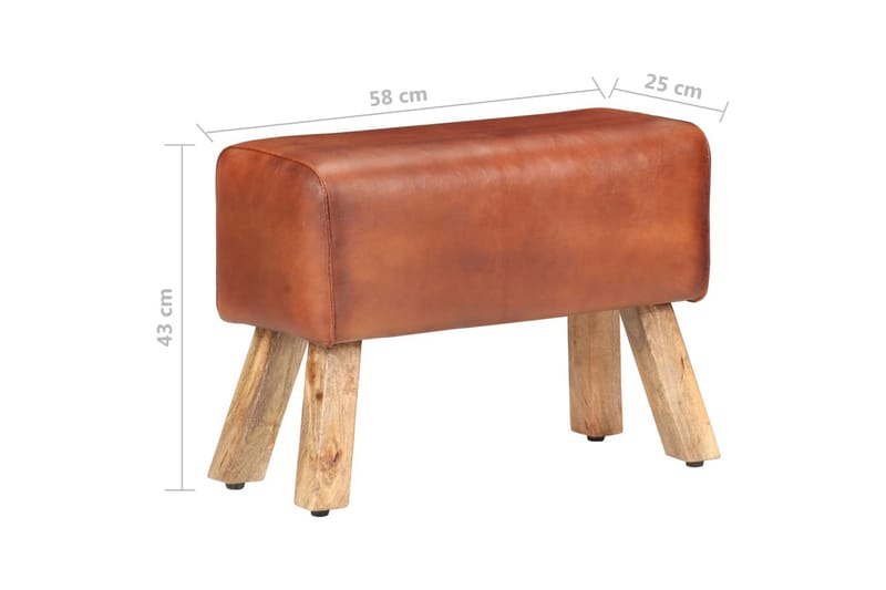 Bockbänk 58 cm brun äkta skinn och massivt mangoträ - Brun - Möbler - Stolar & fåtöljer - Sittbänk - Hallbänk
