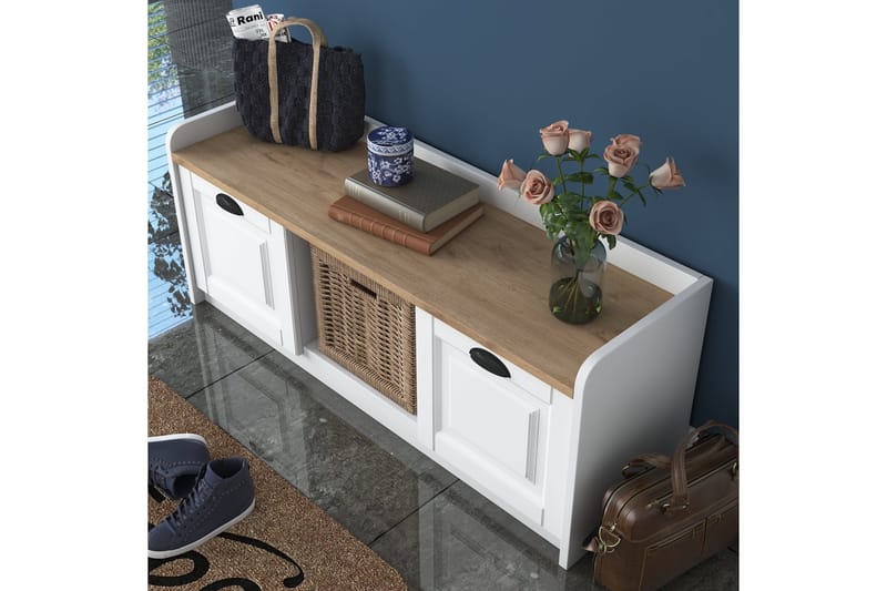 Caraway Skobänk 120x45 cm Vit/Brun - Hanah Home - Möbler - Stolar & fåtöljer - Sittbänk - Skobänk & skohylla med bänk