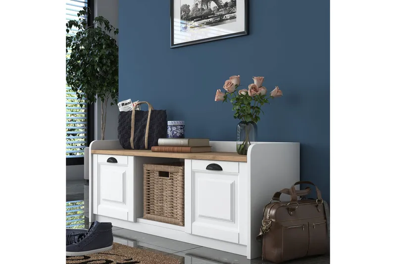 Caraway Skobänk 120x45 cm Vit/Brun - Hanah Home - Möbler - Stolar & fåtöljer - Sittbänk - Skobänk & skohylla med bänk